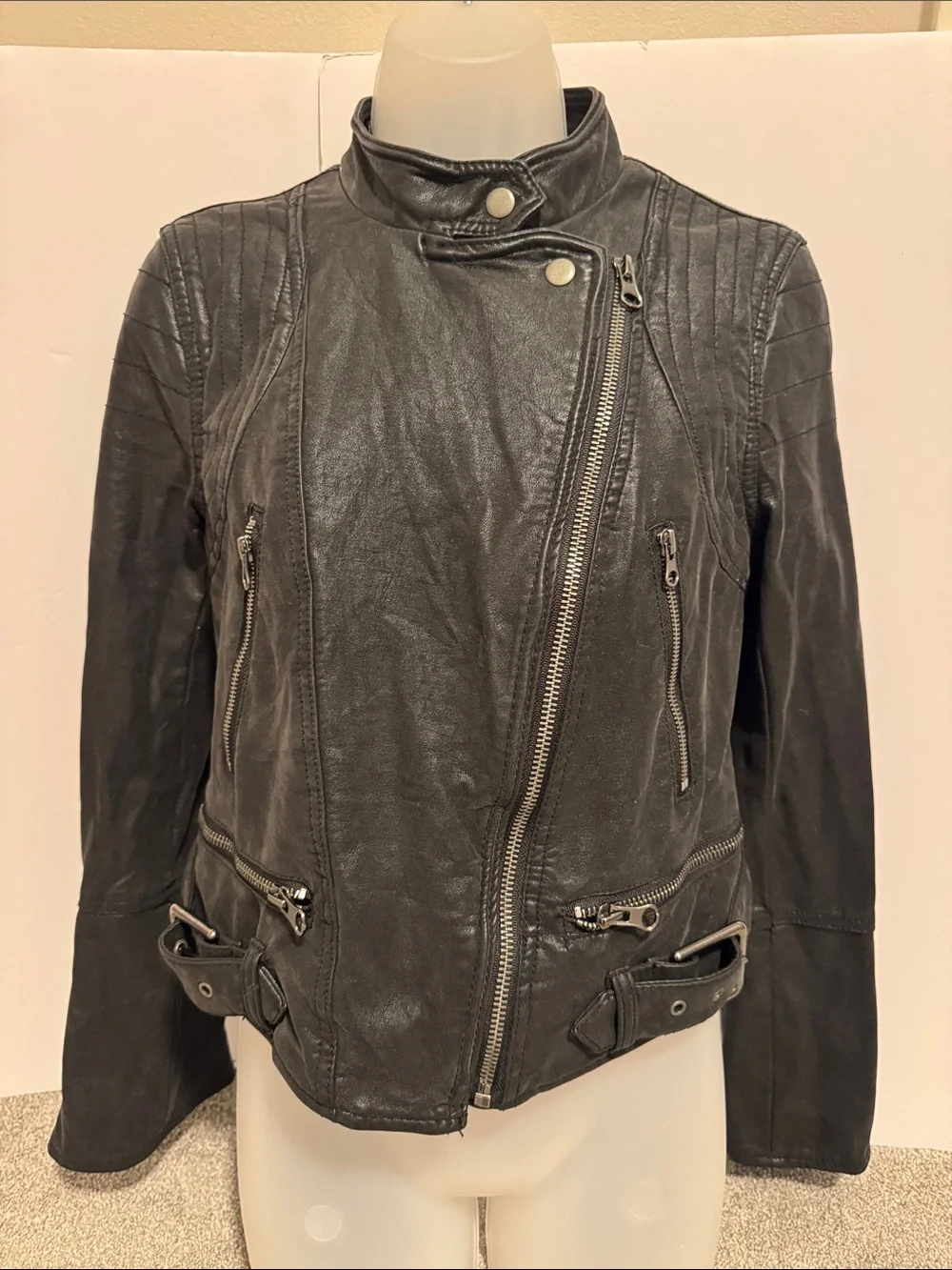Free People We the Free  Women's Black HeartbreakerVegan  Asymmetric Zip Jacket